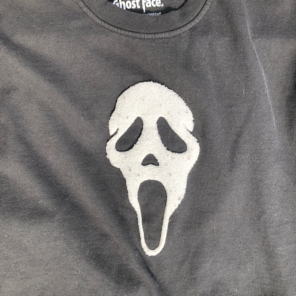 Black ghost face crew neck with terry cloth graphic - Picture 2 of 4